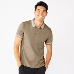 Men's Apt. 9® Ribbed Collar Polo -Campus Sutra Shop 5776418 Desert Gazelle