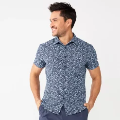 Men's Apt. 9® Athleisure Tech Button Front Shirt -Campus Sutra Shop 5800544 Blue Floral