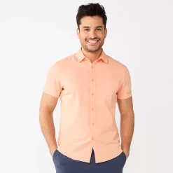 Men's Apt. 9® Athleisure Tech Button Front Shirt -Campus Sutra Shop 5800544 Peach