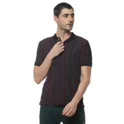 Campus Sutra Men Striped Polo Neck T-Shirt