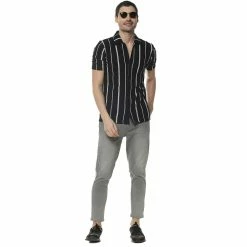 Campus Sutra Men Flat Collar Striped Shirt