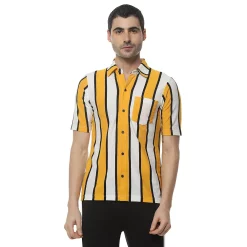 Campus Sutra Men Flat Collar Striped Shirt
